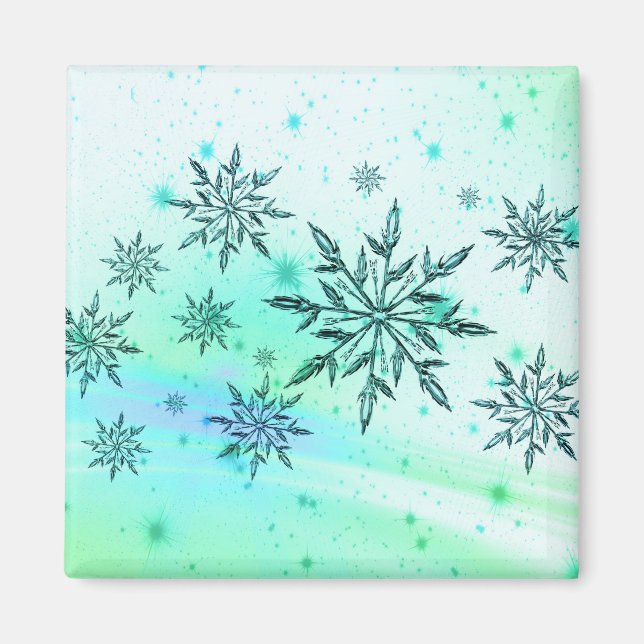 Snowflake swirl teal blue white magnet (Front)