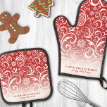 Snowflake Swirls On Red Cute Custom Christmas Oven Mitt & Pot Holder Set<br><div class="desc">Elevate your holiday kitchen decor with this elegant oven mitt and pot holder set featuring a stunning design of snowflake swirls on a red background. Perfect for adding a touch of festive sophistication to your culinary space, this set is both practical and beautiful. Customise it with your name or a...</div>