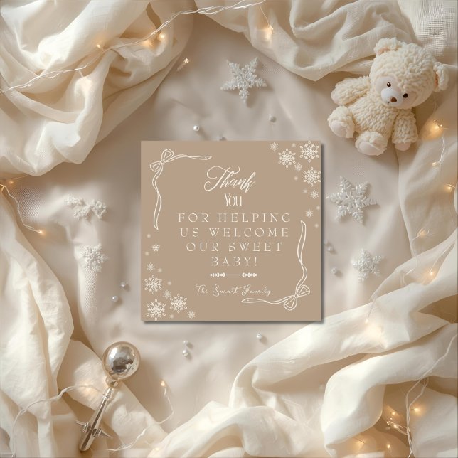 Snowflake Taupe  Labour & Delivery NICU Hospital   Thank You Card (Snowflake Taupe Labor & Delivery NICU Hospital Thank You Card)