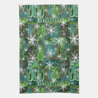 Snowflake Teal and Green Holiday Kitchen Towel