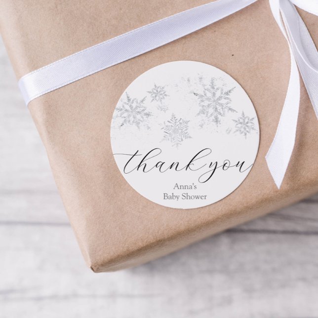 Snowflake Thank You Favour Classic Round Sticker (Creator Uploaded)
