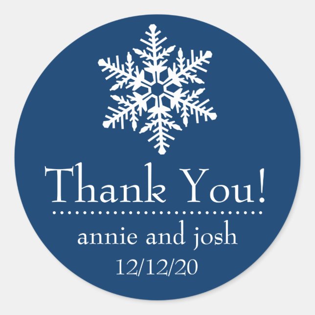 Snowflake Thank You Labels (Dark Blue) (Front)