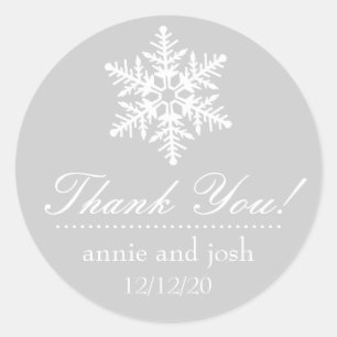 Snowflake Thank You Labels (Silver Grey / White)
