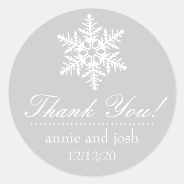 Snowflake Thank You Labels (Silver Grey / White) (Front)