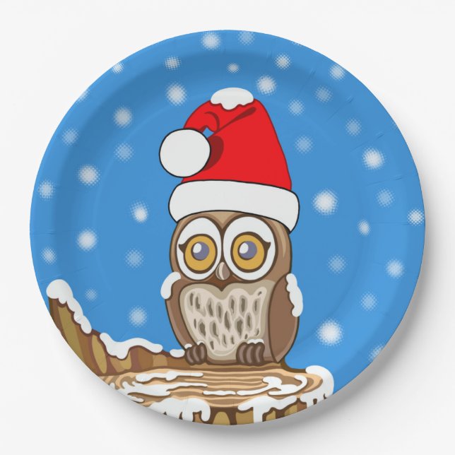 Snowflake the Owl at Christmas Paper Plate (Front)