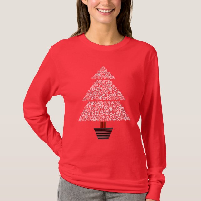 Snowflake Tree - Women's Long Sleeve (red) T-Shirt (Front)