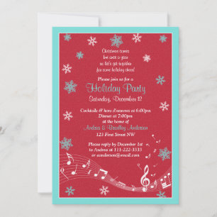 Snowflake Turquoise Red White Christmas Holiday Invitation