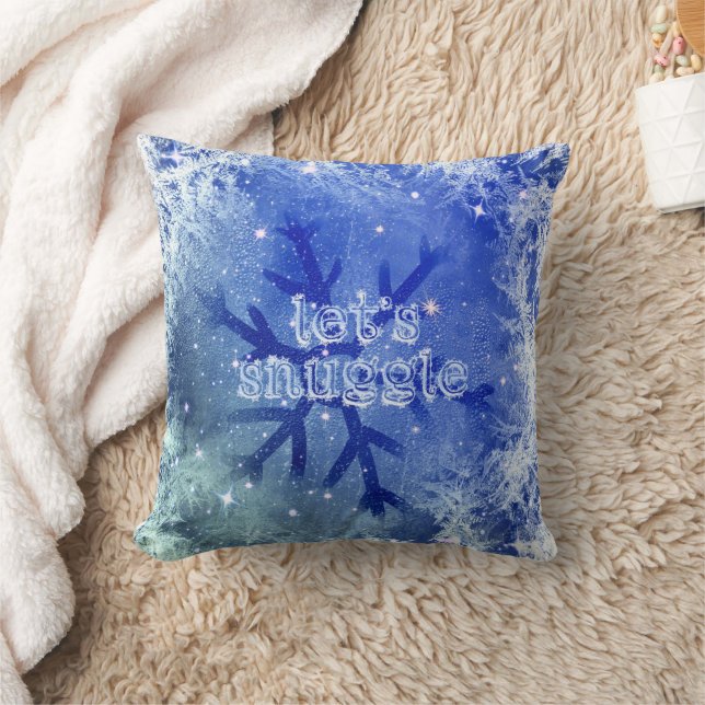 Snowflake Watercolor Blue Lets Snuggle Cushion (Blanket)