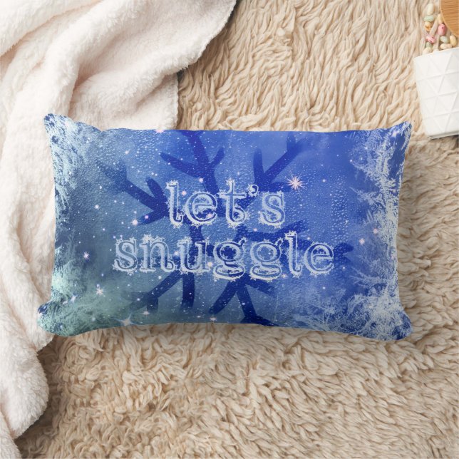Snowflake Watercolor Blue Lets Snuggle Lumbar Cushion (Blanket)