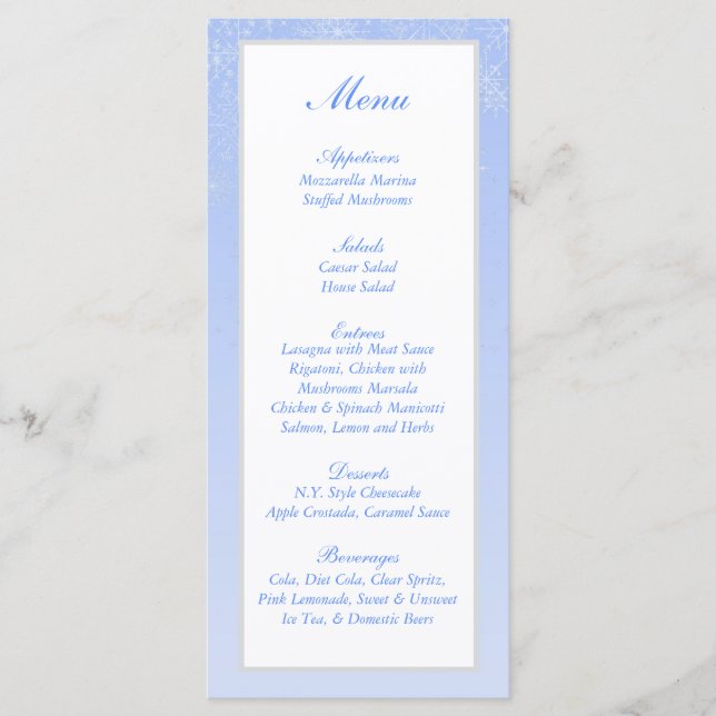 Snowflake Wedding Menu (Front)