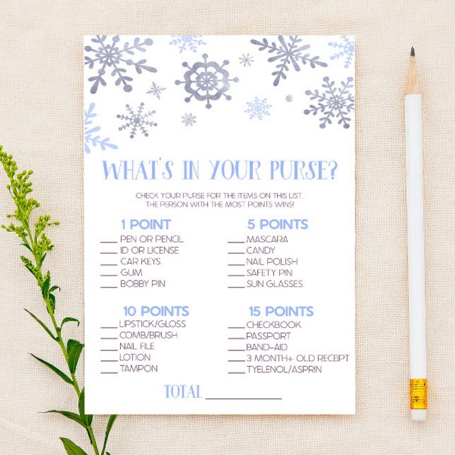 Snowflake What's In Purse Baby Shower Game Stationery (Creator Uploaded)