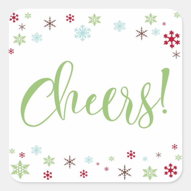 Snowflake Whimsy Cheers, Apple Green Type Square Sticker (Front)