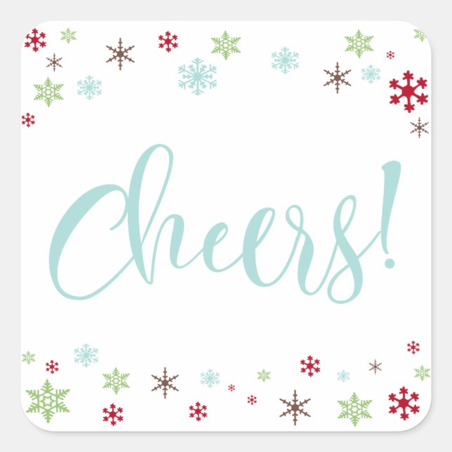 Snowflake Whimsy Cheers Robin's Egg Blue Typograpy Square Sticker (Front)