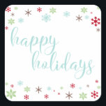 Snowflake Whimsy Happy Holidays, Robin's Egg Blue Square Sticker<br><div class="desc">Send your Christmas greetings with style! Using a fresh, modern palette with a retro vibe, this whimsical design was created for those who enjoy trends but appreciate a unique flavour. The words "happy holidays" are rendered in a swirling calligraphy font, in robin's egg blue. Around the words are snowflakes in...</div>