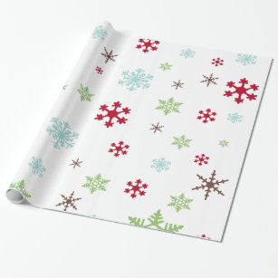 Snowflake Whimsy in Red, Green, Blue & Brown Wrapping Paper