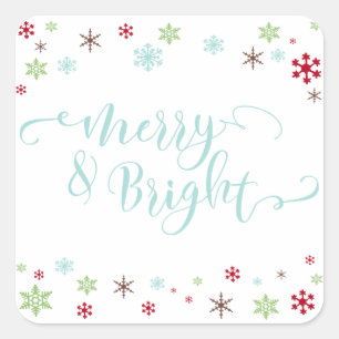 Snowflake Whimsy Merry & Bright, Robin's Egg Blue Square Sticker