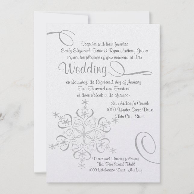 Snowflake White Elegance Winter Wedding Invitation (Front)