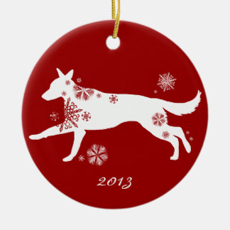 Snowflake White German Shepherd Dog Ceramic Tree Decoration
