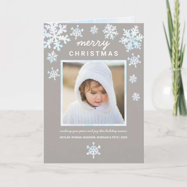 Snowflake White Opal Winter Snow Add Your Photo Holiday Card (Front)