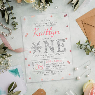 Snowflake Winter 1st Birthday Acrylic Invitations