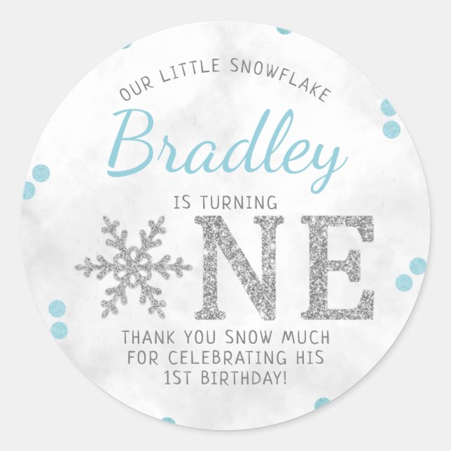 Snowflake Winter 1st Birthday Classic Round Sticker (Front)
