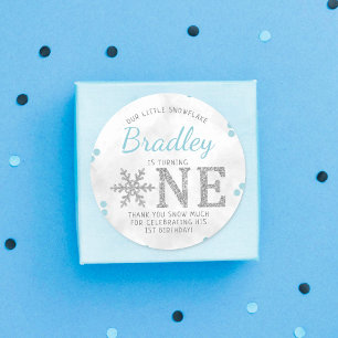 Snowflake Winter 1st Birthday Classic Round Sticker