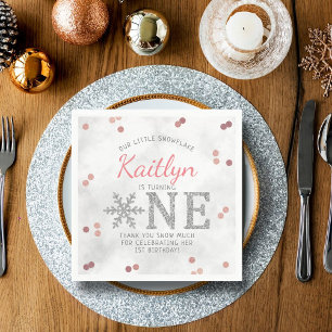 Snowflake Winter 1st Birthday Napkin