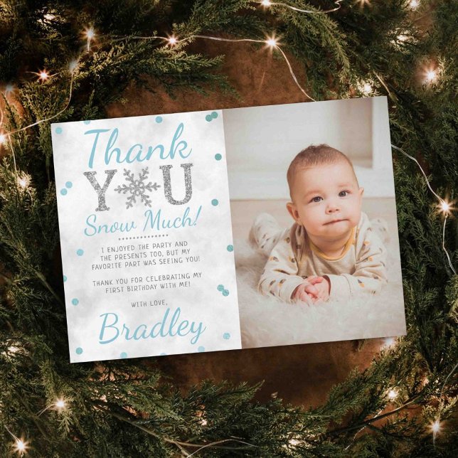 Snowflake Winter 1st Birthday Photo Thank You Card (Creator Uploaded)