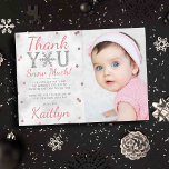 Snowflake Winter 1st Birthday Photo Thank You Card<br><div class="desc">Say thank you in style with these trendy birthday thank you cards. The template wording and photo is easy to personalise and your family and friends will be thrilled when they receive these fabulous thank yous.</div>