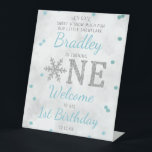 Snowflake Winter 1st Birthday Welcome Pedestal Sign<br><div class="desc">Celebrate in style with this trendy 1st birthday welcome sign. The design is easy to personalise with your own wording and your family and friends will be thrilled when they see this fabulous party sign. Matching party items can be found in the collection.</div>