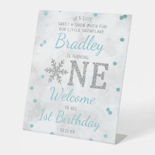 Snowflake Winter 1st Birthday Welcome Pedestal Sign