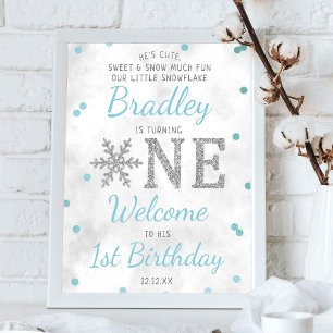 Snowflake Winter 1st Birthday Welcome Poster