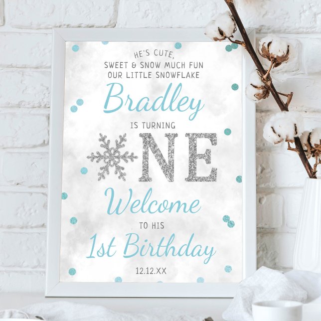 Snowflake Winter 1st Birthday Welcome Poster (Creator Uploaded)