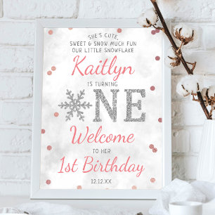 Snowflake Winter 1st Birthday Welcome Poster