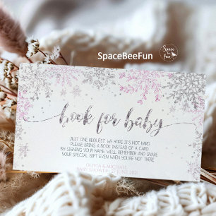 Snowflake Winter Baby shower Girl  Enclosure Card