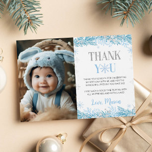 Snowflake Winter Birthday Photo Thank You Card