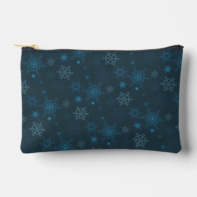 Snowflake winter blue seamless pattern accessory pouch (Front)