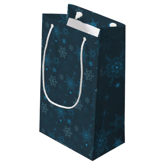 Snowflake winter blue seamless pattern small gift bag (Back Angled)