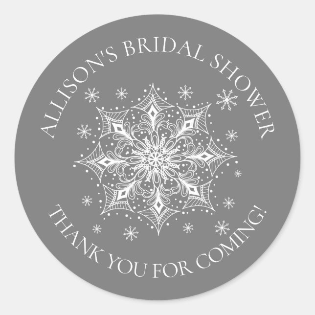 Snowflake Winter Bridal shower Classic Round Sticker (Front)