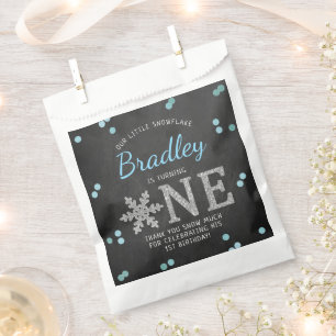 Snowflake Winter Chalkboard 1st Birthday Favour Bags