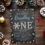 Snowflake Winter Chalkboard 1st Birthday Invitation<br><div class="desc">Celebrate in style with these trendy 1st birthday invitations. This design is easy to personalise with your special event wording and your guests will be thrilled when they receive these fabulous invites.</div>