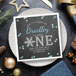 Snowflake Winter Chalkboard 1st Birthday Napkin<br><div class="desc">Celebrate in style with these trendy 1st birthday party napkins. The design is easy to personalise with your own wording and your family and friends will be thrilled when they see these fabulous napkins. Matching party items can be found in the collection.</div>