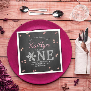 Snowflake Winter Chalkboard 1st Birthday Napkin