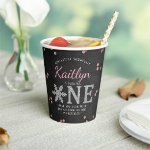 Snowflake Winter Chalkboard 1st Birthday Paper Cups