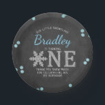Snowflake Winter Chalkboard 1st Birthday Paper Plate<br><div class="desc">Celebrate in style with these fun and modern 1st birthday party paper plates. The design is easy to personalise with your own wording and your family and friends will be thrilled when they see these fabulous paper plates. Matching party items can be found in the collection.</div>