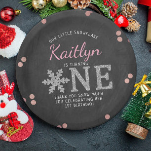 Snowflake Winter Chalkboard 1st Birthday Paper Plate