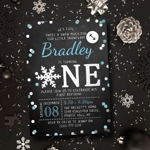 Snowflake Winter Chalkboard 1st Birthday Real