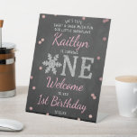 Snowflake Winter Chalkboard 1st Birthday Welcome Pedestal Sign<br><div class="desc">Celebrate in style with this trendy 1st birthday welcome sign. The design is easy to personalise with your own wording and your family and friends will be thrilled when they see this fabulous party sign. Matching party items can be found in the collection.</div>