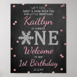 Snowflake Winter Chalkboard 1st Birthday Welcome Poster<br><div class="desc">Celebrate in style with this trendy birthday 1st welcome sign. The design is easy to personalise with your own wording and your family and friends will be thrilled when they see this fabulous party sign. Matching party items can be found in the collection.</div>
