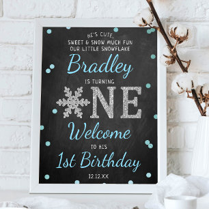 Snowflake Winter Chalkboard 1st Birthday Welcome Poster